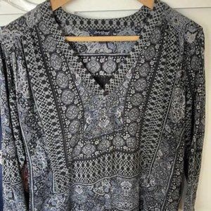 LUCKY BRAND Long Sleeve Floral Boho Flowy High Low Top Blouse shirt Size Large